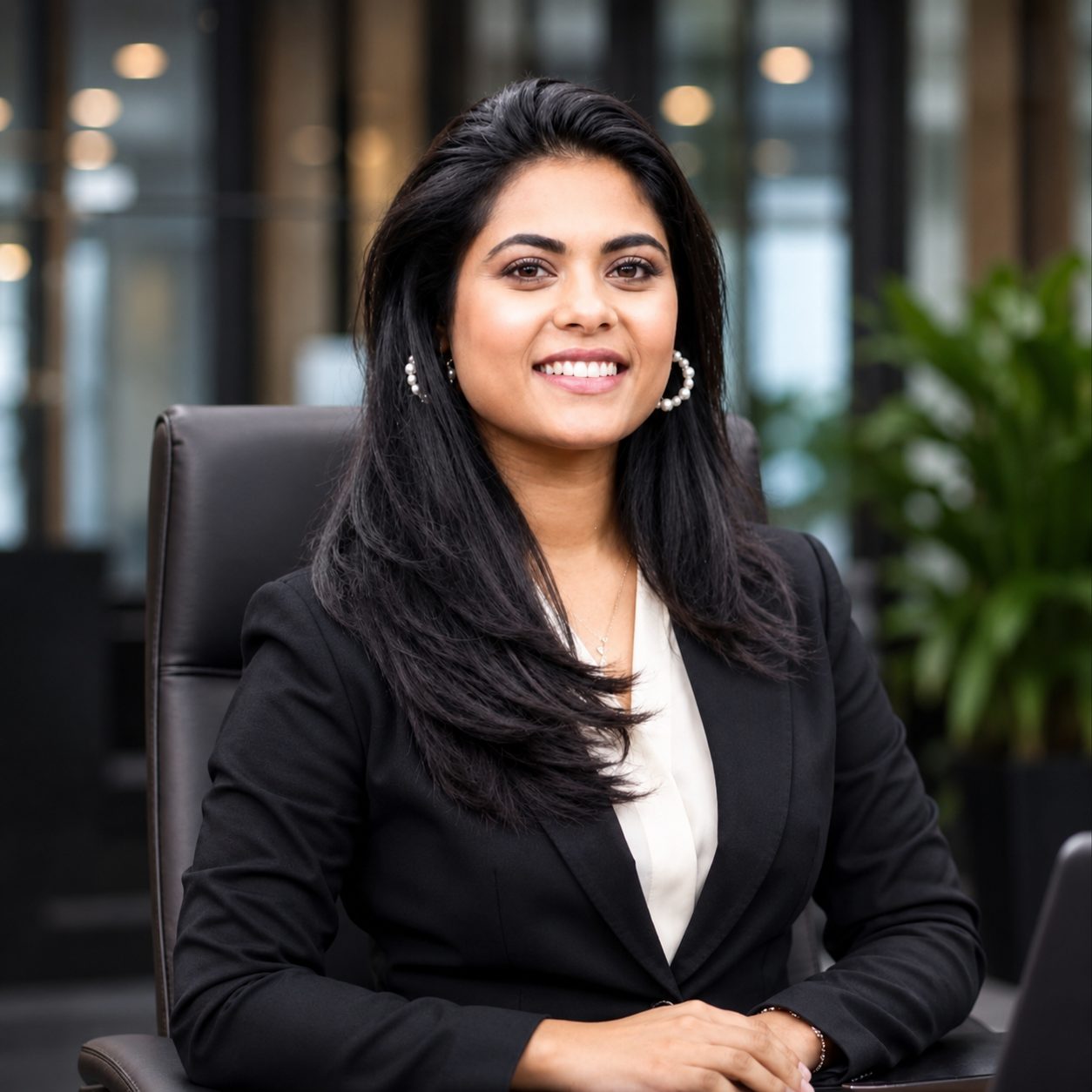 Shobnom Zarin Chetona at her desk in a corporate office